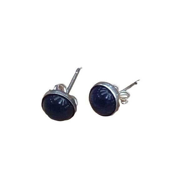 Earrings, Navy Blue Sodalite and Sterling Silver Stud Earrings, NEW, 5 mm, Handm - Picture 1 of 4